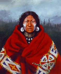 an oil painting of a native american woman