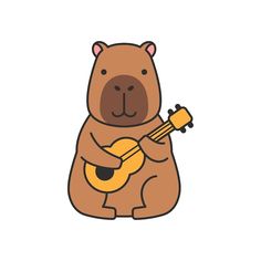 a brown bear holding a guitar in its paws