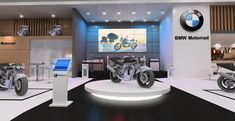 the bmw motorbike is on display at the show