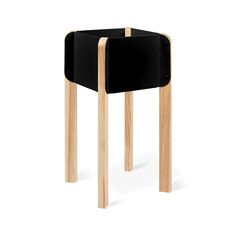 a black table with wooden legs on it