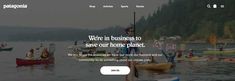 a web page with boats in the water and people standing on shore holding signs that read we're in business to save our home planet