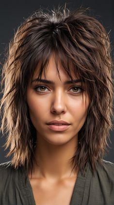 The choppy medium shag is characterized by its irregular, jagged layers that add a lot of edge and personality to the style. This haircut is great for those with fine hair, as it adds volume and texture, making the hair appear thicker. Medium Shag, Medium Shag Haircuts, Pixie Bob Haircut, Shag Haircuts