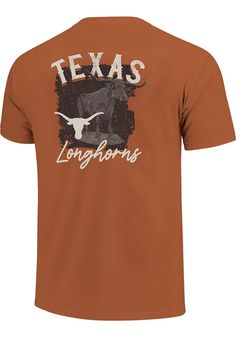 Show off your team pride in this Texas Longhorns Burnt Orange Campus Statue Rustic Short Sleeve T Shirt! This Texas Short Sleeve Tee features a screen printed team graphic on front chest. Make sure everyone knows you root for the Longhorns with this Burnt Orange Texas T Shirt. Hook Em Horns! Unisex fit, Comfort Colors garment, Garment dye, Screen print, Ring spun, Unisex, 100% Cotton, Crew Neck, Below Hip, Machine wash cold, tumble dry low, Import, Domestic Hook Em Horns, Jersey Hat, Orange Texas, Texas Longhorns, Burnt Orange, Comfort Colors, Texas, Shirt Style, Short Sleeve Tee