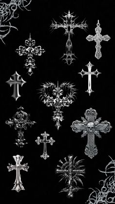 an image of many different crosses in black and white