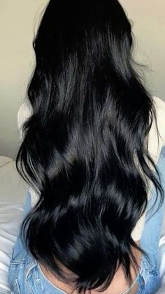 Natural Jet Black Hair, Black Hair Vibes, Long Jet Black Hair Straight, Black Glossy Hair, Super Black Hair, Black Jet Hair, Black Hair Care Aesthetic, Black Hair Inspo Long, Jet Black Hair Pale Skin