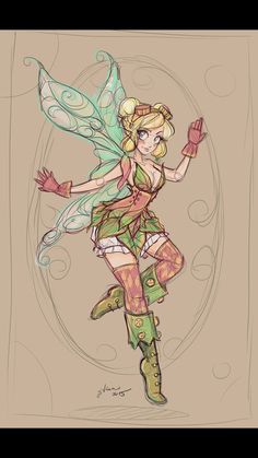 a drawing of a woman dressed as tinkerbell