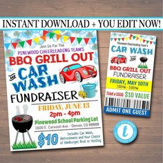 bbq grill out and car wash birthday party printables