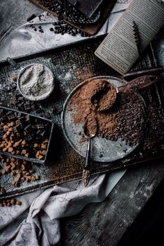 a table topped with chocolate and other ingredients