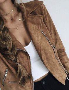 Step up your jacket game with a super-fab, moto-inspired number crafted from buttery-soft suede and equipped with edgy details. #jacket #ad #womensfashion Fall Fashion Coats, Mode Shoes, Brown Jacket, Outfit Casual, Fall Winter Outfits, Womens Fashion Trends, Look Chic, Outfits Casuales, Look Fashion