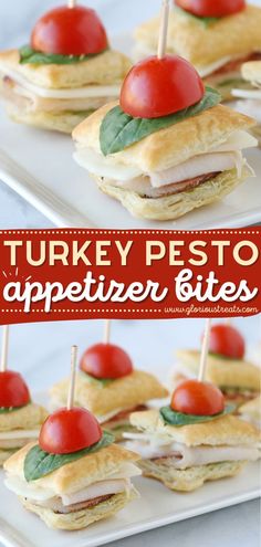 Turkey Pesto Appetizer Bites, football party finger food, easy appetizer, best snack ideas for game day Pesto Appetizers, Recipes Using Puff Pastry, Turkey Pesto, Entertaining Appetizers, Pepperidge Farm Puff Pastry, Appetizer Sandwiches