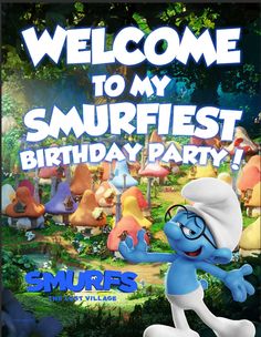 the smurfs birthday party poster