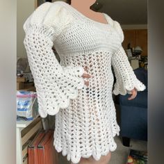 Crochet Dress, Can Be Made In Any And All Colors. Fitted White Mini Dress With Crochet Trim, White Fitted Mini Dress With Crochet Trim, White Long Sleeve Dress With Crochet Trim, White Fitted Crochet Dress With Crochet Trim, Fitted Long Sleeve Crochet Lace Dress, Fitted Long Sleeve Dress With Crochet Trim, Fitted White Dress With Crochet Trim, White Fitted Bohemian Crochet Dress, Crochet Retro