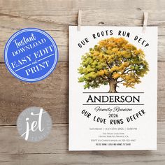 an image of a tree with yellow leaves on it and a sticker that says, your roots run deep easy edit print