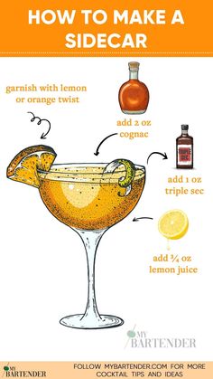 an orange drink with lemons and cinnamon in it, labeled how to make a sidecar