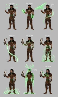 an image of some character designs for the game, including different poses and abilitiess