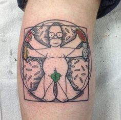 a person with a clock tattoo on their leg and arm is shown in the shape of a man's body