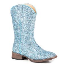 Roper Toddler Glitter Galore Boots Multi Blue Glitter Vamp And Shaft Faux Leather Bottom Inside Zipper For Easy On Off Fit Wide Square Toe Padded Insole for Comfort Girl Cowboy Boots, Cowgirl Look, Glitter Boots, Casual Ankle Boots, Roper Boots, Boot Pulls, Side Zip Boots, Square Toe Boots, Cute Boots