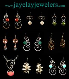 many different types of earrings are shown in this image, including one with swirls and beads