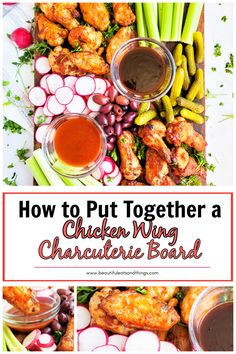 how to put together a chicken wing and chardishes board with text overlay reading how to put together a chicken wing and chardisks board