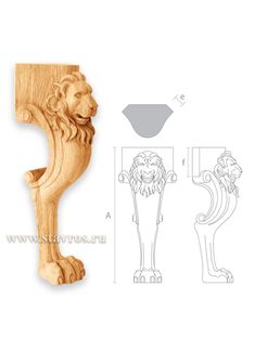 an image of a wooden door handle with lion head on the front and bottom part