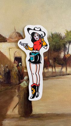 American Traditional Small Tattoo, American Traditional Western, Vintage American Traditional Tattoo Flash, American Traditional Pinup Tattoo, Cowgirl Pin Up Tattoos, American Trad Cowgirl, Pin Up Cowgirl Tattoo, Traditional Tattoo Cowgirl, Neoclassical Tattoo