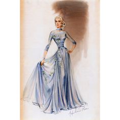 a drawing of a woman in a blue dress