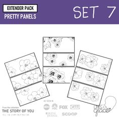 an image of four flowered cards with the text, pretend pack pretty panels set 7