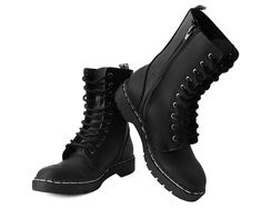 Black 10-Eye Gibson Boot Techno Clothes, Creeper Boots, Combat Boots Style, Lug Sole Boots, Shoes Outlet, Fancy Outfits, Shoe Store, Lace Boots, Black Faux Leather