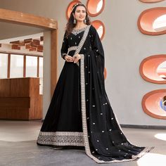 Black colored suit is prettified with sequins and thread work as shown which makes it appear classy. This top is made of georgette fabric which is accompanied with santoon bottom, santoon lining and georgette dupatta. Women can buy this suit to wear for their parties, functions and events. Note:- The actual product may differ slightly in color and design from the one illustrated in the images when compared with computer or mobile screen. Size Chart Size: Semi Stitched/Unstitched can be altered from maximum to minimum size based on size chart Georgette Anarkali Suits, Georgette Anarkali, Long Anarkali, Georgette Dupatta, Mobile Screen, Anarkali Suit, Georgette Fabric, Silver Work, Screen Size