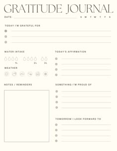 a printable planner with the words,'grateful journal '