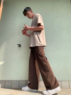 Cottagecore Aesthetic Outfits Boy, Summer Men Outfit, Brown Pants Men, Summer Birthday Outfits, Cargo Pants Outfit Men, Loafers Men Outfit, Baggy Pants Outfit, Brown Pants Outfit, Boys Birthday Outfits