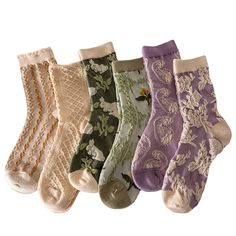 PRICES MAY VARY. Size: suitable for US Women 5 - 9 Material: mostly made up of cotton Care: Machine washable What's included: 6 pairs of cute floral socks of your choice! Great Christmas Gift: Cute and stylish floral patterns are perfect for your lovely one. Cute, comfy, and stylish women's socks in 6-pack. They are made up of 80% cotton, which secures their comfortability. Wearable for all seasons. The size is suitable for US women 5 - 9. Different color combinations are provided. They are mach Stockings With Boots, Mid Calf Socks, Crochet Shoes Pattern, Floral Socks, Winter Socks, Socks For Women, Floral Jacquard, Crochet Shoes, Cute Socks