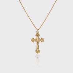 18K gold filled ornate cross pendant on a gold plated sterling silver box chain. Available in 18" or 20" chain lengths. Anastasia Necklace, Ornate Cross, Gold Cross Necklace, Gold Cross Pendant, Classy Jewelry, Funky Jewelry, Jewelry Lookbook, Gold Cross, Jewelry Inspo