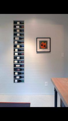 a wine rack in the corner of a room