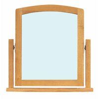 an image of a bathroom mirror with wooden frame and wood trimmings on it