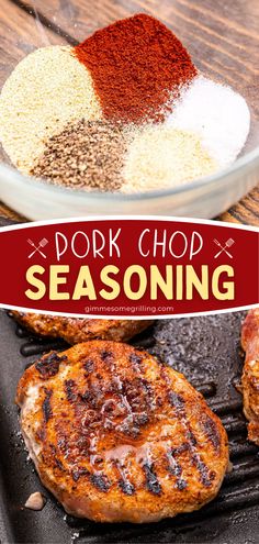 pork seasoning, grilling recipes Pork Chop Spices, Good Seasoning For Pork Chops, Easy Pork Chop Seasoning, Best Way To Season Pork Chops, Pork Seasoning Spices, Pork Chop Seasoning Recipe, Seasonings For Pork Chops, Pork Chop Seasoning Grilled, How To Season Pork Chops