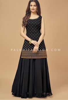 Suit Palazzo Designs, Designer Palazzo Suits, Black Palazzo Suit, Black Dress Pattern Indian, Black Palazzo Outfit Indian, Kurti Palazzo Designs Latest, Sarara Suit Designs Latest, Sarara With Kurti Latest, Georgette Suit Designs Indian Style