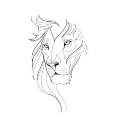 a black and white drawing of a lion's face