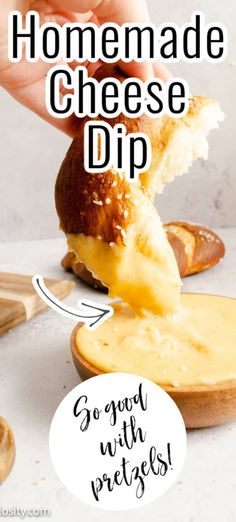 homemade cheese dip with pretzels is an easy appetizer for the whole family