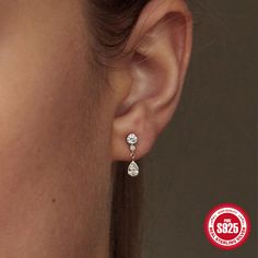 Material: S925 Sterling Silver Color: Gold, White Gold Color Fashion Element: Water Drop Style: Simple Simple White Gold Earring, Silver Simple Earrings, Elegant Silver Earrings, Diamond Drop Earrings Simple, Everyday Diamond Earrings, Gold Diamond Drop Earrings, Diamond Bracelet Design, Element Water, Bracelet Design