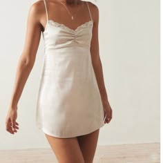 New With Tags Slip Dress From Urban Outfitters! Size Small, In Champagne White Silk Slip Dress Short, Silk White Dress Short, Fitted Lace Trim Mini Dress For Sleep, Beige Slip Dress For Brunch, Fitted Beige Slip Dress For Brunch, Chic Sleep Dress With Lace Trim, Chic Mini Length Slip Dress For Sleep, Chic Mini Slip Dress For Sleep, Fitted Slip Dress For Sleep