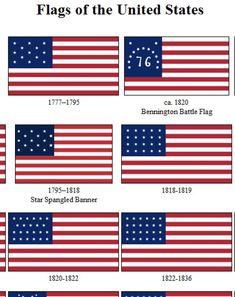 the flags of the united states in different sizes and colors, with numbers on them