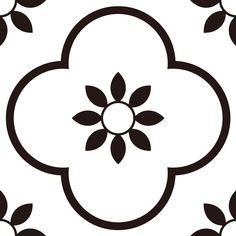 a black and white flower pattern with leaves on it's center, in an ornate frame