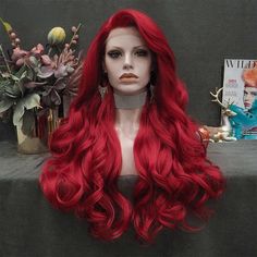 Red Wig Long Synthetic Lace Front Wig Natural Wavy Cosplay Wigs for Wome Cosplay For Women, Red Wig, Red Wigs, Front Hair Styles, Synthetic Lace Wigs, Hair Girl, Cap Hair, Hair Lace, Synthetic Lace Front Wigs