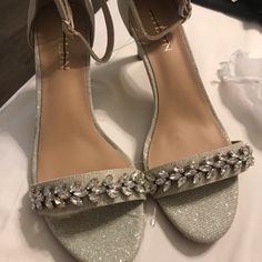 Bhldn Nisha Rhinestone Sandals Anthropologie White Dress, Bhldn Shoes, Gold Glitter Wedding, Laser Cut Dress, Rose Gold Heels, T Strap Shoes, Bridal Flats, T Strap Flats, Sequence Dress