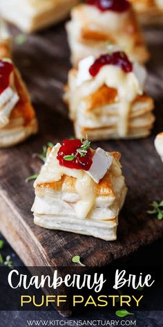 cranberry blue puff pastry on a cutting board with text overlay that reads, cranberry blue puff pastry