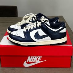 Brand New In Box Mike Dunk Low Indigo Blue Size 8.5 (Women) / Men’s Size 7 Includes Original Box Ig: @Theladyandthedeal #Nike #Nikedunks #Nikedunklow Mike Dunks Low, White Huaraches, Nike Golf Shoes, Nike Air Max 98, Nike High Tops, Purple Sneakers, Mid Top Sneakers, Nike Air Max For Women, Air Max Women