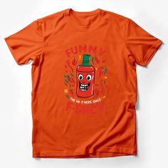 Funny Hot Sauce Bottle Graphic T-Shirt, Spicy Food Lover Tee, Red Chili Pepper Design Casual Wear Male T-Shirt Custom graphic T-Shirt.Customize your color Funny Orange Short Sleeve T-shirt, Red Fun T-shirt With Funny Print, Fun Red T-shirt With Funny Print, Red T-shirt With Funny Print, Funny Red Tops With Screen Print, Funny Red Top With Screen Print, Funny Red Screen Printed Top, Funny Red Screen Print Tops, Funny Red Graphic Print T-shirt