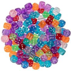 many different colored dices are arranged in a circle