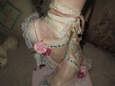 "Up for your consideration is a very pretty vintage Ballerina slipper bust. I have re painted some of it in a light pink chalk paint. I then decorated the shoes with binding, new and old jewelry pink pearls and paper roses. This is a one of a kind sculpture designed by \"Hit or Miss Treasures\". Measures 13.5\" H x 7.75\" W x 9\" D and is heavy. Lovely piece! Please zoom in on pics, for best description. Some paint loss and some small chips to base to side. Full of that vintage charm that we all Pink Chalk Paint, Vintage Ballerina, Hit Or Miss, Pink Chalk, Charmmy Kitty, Cottage Vintage, Doll Aesthetic, Pearl Vintage, Pretty Ballerinas